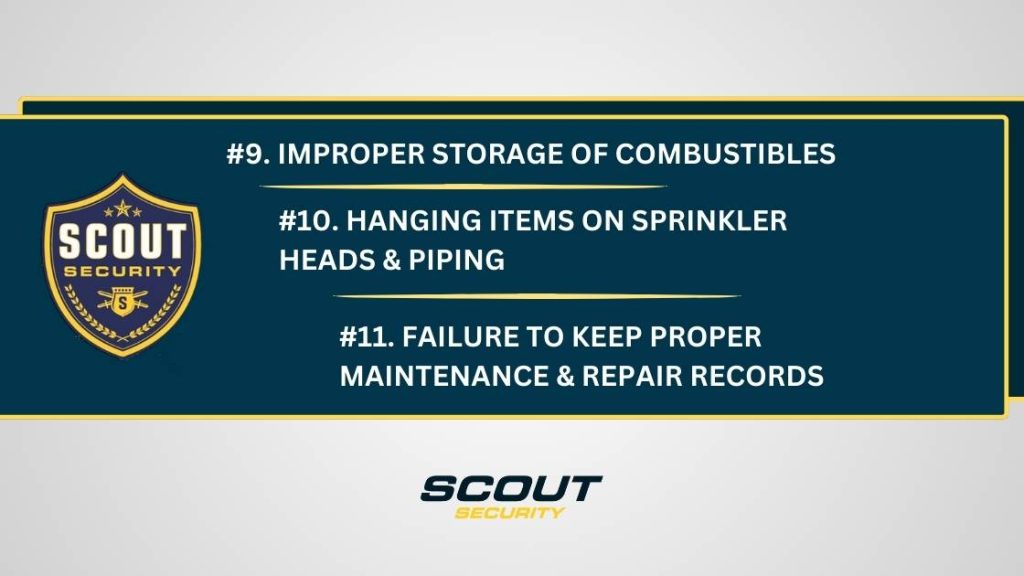 Improper Storage of Combustibles, Hanging Items on Fire Sprinklers, No Maintenance Records