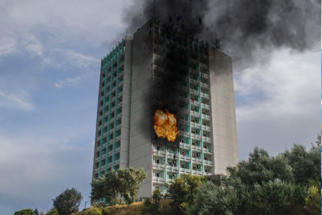 multifamily building on fire.